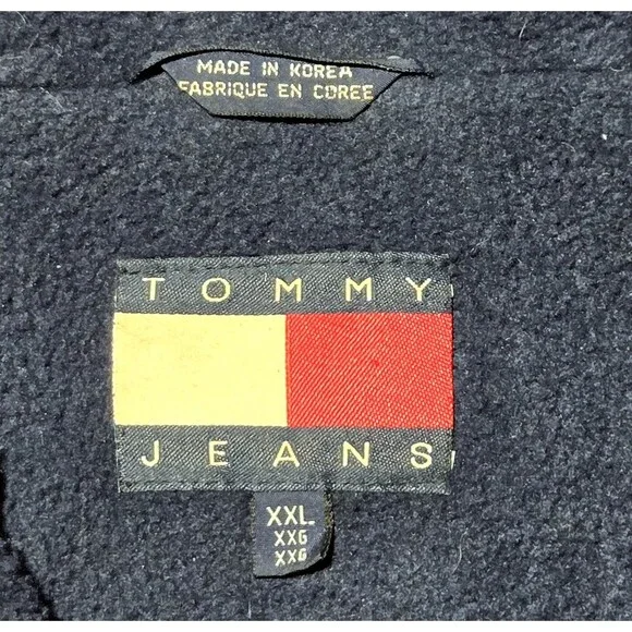VTG Tommy Hilfiger Sailing Jacket Flag 2X Color Block Hood 1/4 Zip Fleece Lined